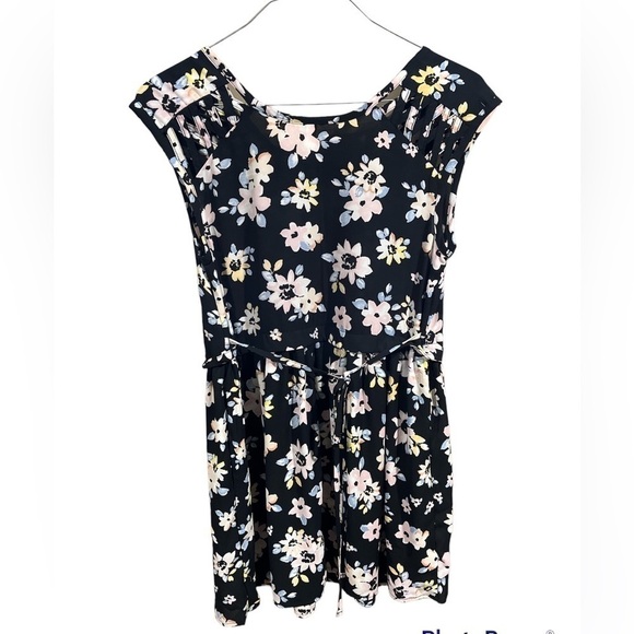 Xhilaration Black Floral Mini Dress Medium Cottagecore Coquette Romantic - Picture 2 of 8